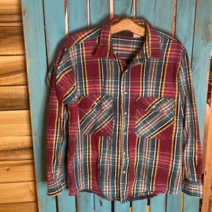 Five Brothers thick cotton flannel size large turquoise, wine red white blue